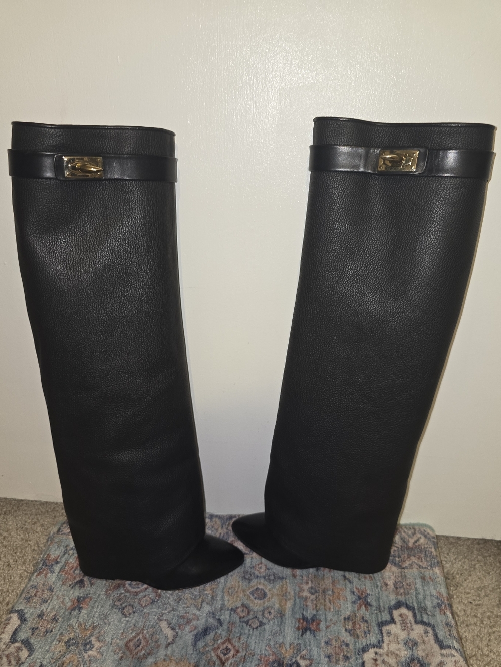 $2,499 Givenchy Shark Lock Wedge Heel 90 Knee High Boots 35 US 5